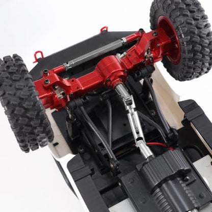 Metal Front & Rear Portal Axle Assembly Set for WPL C14 C24 B14 B24 B16 B36 C64 C64-1 C74 C74-1, Aluminum Axle Housing with Steel Gears, Steering Cups Tie Rods, 5mm RC Upgrade Parts (Red) - color: Red