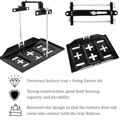 Battery Hold Down Tray Kit Metal Battery Tray Holder with Adjustable Bracket Clamp for Cars Boats Marine - size: 10.63-inch Bolt with 11-inch Battery Tray