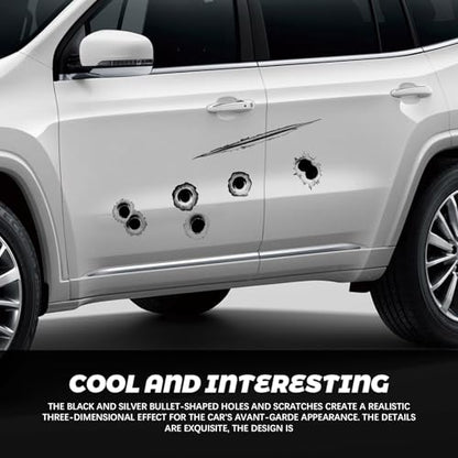 3D Bullet Hole Car Stickers, Bullet Hole Stickers, Simulation Stereoscopic Fake Gun Bullet Holes Sticker, Automotive Tattoo Hood or Door Decoration Sticker for Bumper Door Window (Style A)