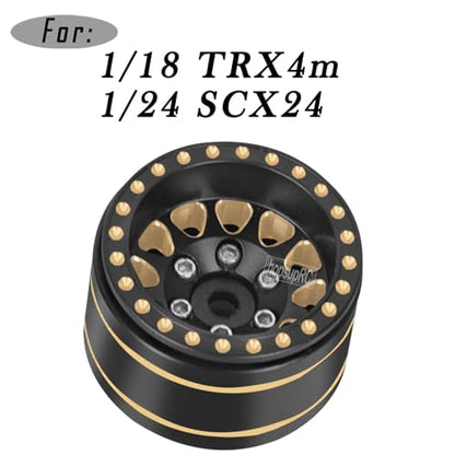 RC Full Brass 1.0in Beadlock RC Wheel Rim Upgrades Part for 1/18 1/24 Trx4m Axial SCX24 RC Crawler,4pcs Metal Wheel Hub Rim Hops UP