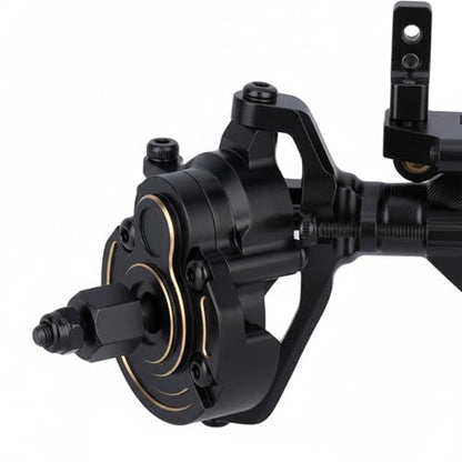 Ascent-18 Portal Axle Set for Redcat Ascent-18 Upgrade, CNC Aluminum Front & Rear Axles with Brass Portal Covers, Steel Gears, Servo Mount & Steering Links (Black) - color: Black