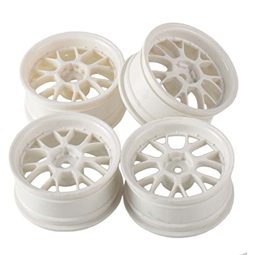62mm Rubber Tires and Plastic Wheels Set for 1/10th Scale RC Touring Racing On Road Car HSP HPI (White)