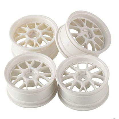 62mm Rubber Tires and Plastic Wheels Set for 1/10th Scale RC Touring Racing On Road Car HSP HPI (White)