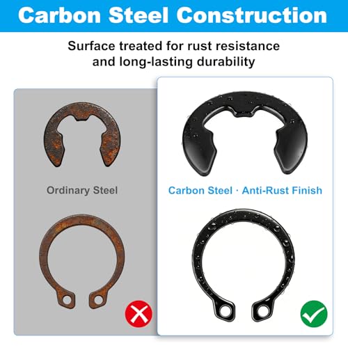 324Pcs C Clips & E Clips Assortment Kit, External Retaining Snap Rings | 24 sizes black carbon steel, C Clip 5mm–16mm, E Clip 2mm–12mm, for shafts, bearings, machinery & automotive repair