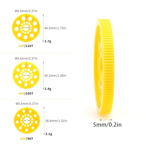 64P 96T Spur Gear for 1/10 On-Road RC Cars Upgrade Parts | High Precision Plastic Main Gear;Lightweight Durable; 5mm thick and 9.5mm center bore;