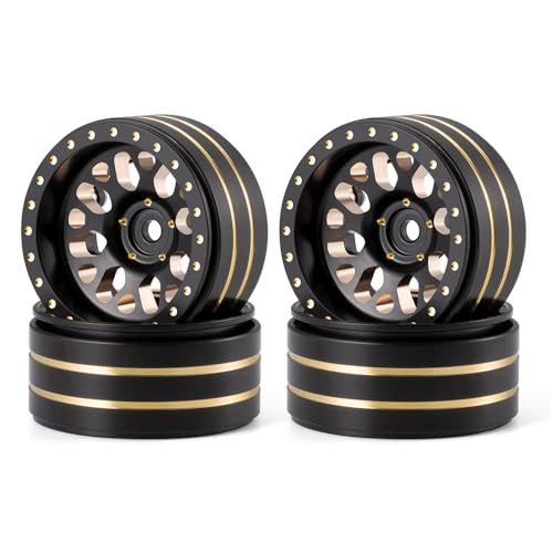 1.3" Brass Beadlock Wheel Hub Rims 207g Heavy Weight for 1/18 TRX4M 1/24 AXIAL SCX24 RC Crawler Car Upgrade Parts (Black) - color: Black