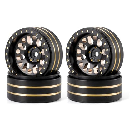1.3" Brass Beadlock Wheel Hub Rims 207g Heavy Weight for 1/18 TRX4M 1/24 AXIAL SCX24 RC Crawler Car Upgrade Parts (Black) - color: Black