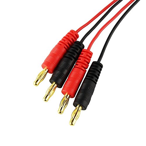FLY RC 4mm 4.0mm Male Banana Plug Connector Charge Lead to JST 20awg Soft Silicon Charging Cable Wire 30cm 11.8inch Lipo Parts for RC Helicopter Quadcopter Lipo Battery Plug Charge (Pack of 2) - style: 2 Pcs JST charge cable
