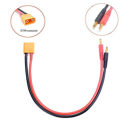 FLY RC 2 Pack XT90 Charging Cable XT90 to 4.0mm Banana Connector Adapter Charger Wire 30cm 11.8inch 12awg Lipo Battery Charge Lead for FPV RC Power Supply - style: XT90 charging cable