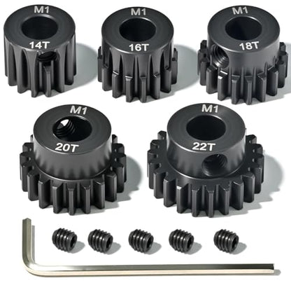 M1 8mm Steel Pinion Gear Set 14T 16T 18T 20T 22T with Laser-Engraved Tooth Count for 1/5 X-Maxx Rc Model Car Buggy Truck Replacement Mod 1 Gear Compatible with Brushed & Brushless Motors 5 Pcs - size: M1-8-14T-16T-18T-20T-22T