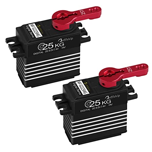 25KG Metal Gear RC Servos, Black and White, 2-Pack | Waterproof high-torque servos with 25T horns and 180° control for RC cars, crawlers, robots and steering systems.