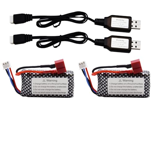 Blomiky 2 Pack 7.4V 2S 30C 1000mAh 7.4Wh Lipo Battery T Plug Suitable for Haiboxing 18859E 18858 16890A and XLH Q903 RC Trucks / Q903 Battery and USB