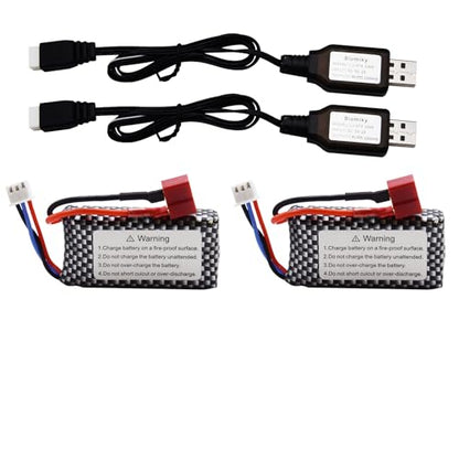 Blomiky 2 Pack 7.4V 2S 30C 1000mAh 7.4Wh Lipo Battery T Plug Suitable for Haiboxing 18859E 18858 16890A and XLH Q903 RC Trucks / Q903 Battery and USB
