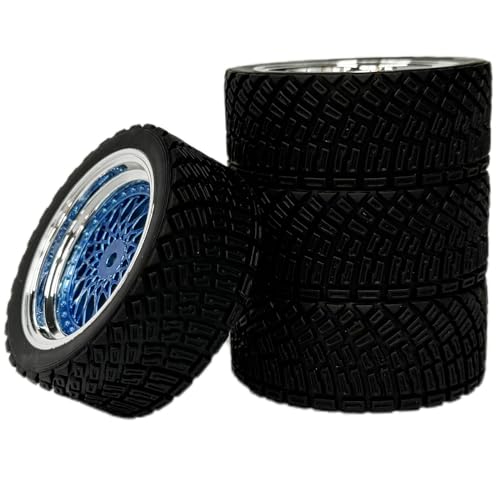 4PCS 65mm RC Rally Car Rubber Tires and Plastic Plating Wheel Rims Set 12mm Hex for 1/10 RC On-Road Rally Drift Racing Car for Tamiya HPI WR8 HSP TT02 WLtoys(Blue Silver) - color: Blue Silver