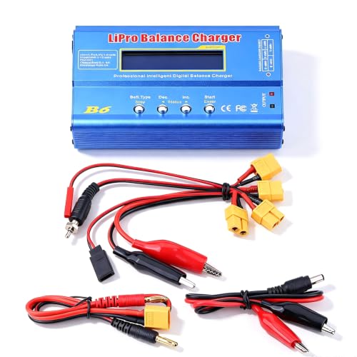 80W RC Lipo Battery Balanced Charger, B6 Smart Digital Charge Discharge Tool with Cables Multi Protection Lithium Battery Charger 1-15 NiCd NiMH RC Accessory for 1-6S Lithium Cells (with XT60 Plug) - size: With XT60 plug
