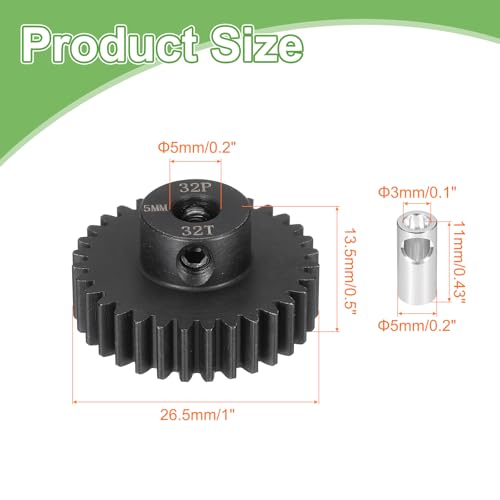MECCANIXITY Steel 32P Gear Set with Gear Adapter 32T 5mm Shaft Motor Gears for RC Vehicles Truck Drift Car Part, Black - size: 32T