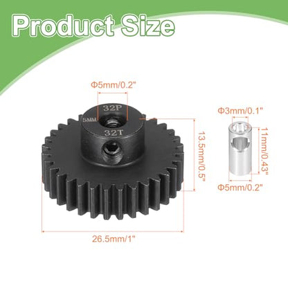 MECCANIXITY Steel 32P Gear Set with Gear Adapter 32T 5mm Shaft Motor Gears for RC Vehicles Truck Drift Car Part, Black - size: 32T