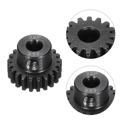 32P Steel Pinion Gear Set 21T for 5mm Shaft Hardened Steel Pinion Gear with Shaft Coupler Connector for RC Motor - style: 21T