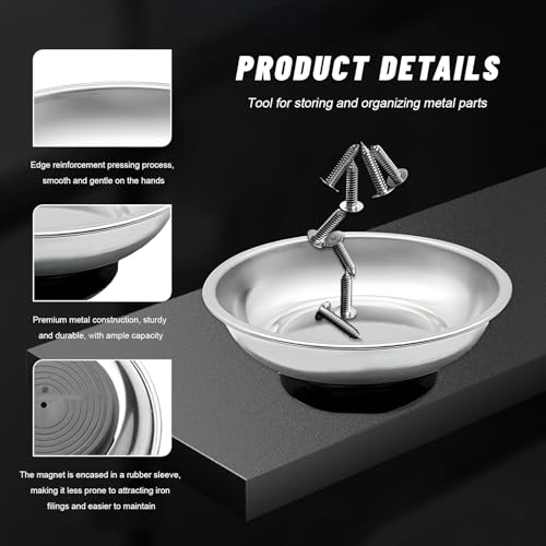 Sun Walker 2 PCS Magnetic Tray Holders, Stainless Steel Thickened Round Tray Set with Strong Magnet, Heavy Duty Magnetic Trays for Screws Bolts Nuts Washers Pins, Car Accessories (3" Round) - color: 3" Round