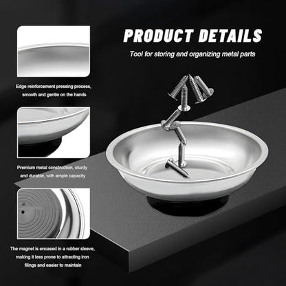 Sun Walker 2 PCS Magnetic Tray Holders, Stainless Steel Thickened Round Tray Set with Strong Magnet, Heavy Duty Magnetic Trays for Screws Bolts Nuts Washers Pins, Car Accessories (3" Round) - color: 3" Round