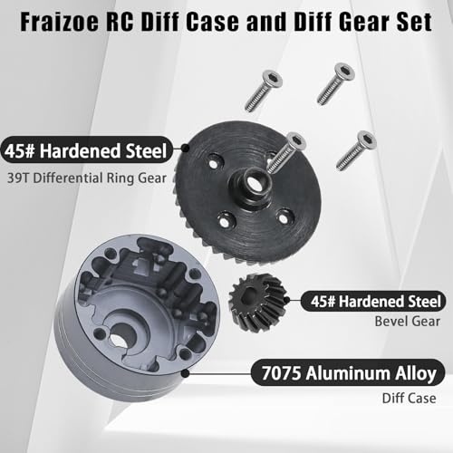 7075 Aluminum Differential Case with 45# Hardened Steel Differential Spur Gear and Bevel Gear, Diff Case & Gear Set Replace for #54875 Upgraded Parts for 1/10 Tamiya XV02 TT02 TT02B RC Car Titanium - color: Titanium