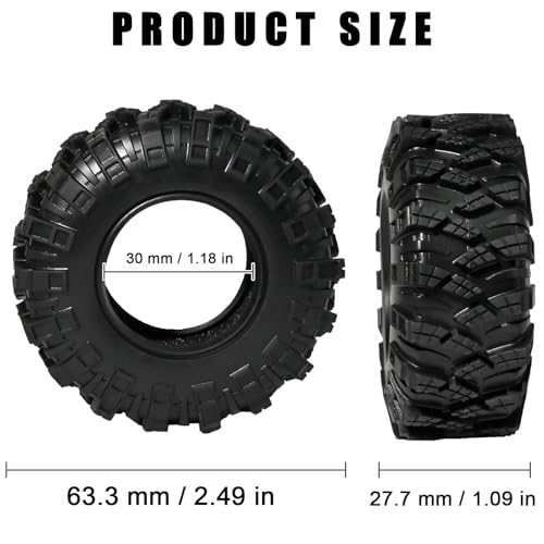 1.3 Tires for SCX24 & TRX4M 63.2 26.7mm RC Crawler Tires Upgrades with Foam Inserts Compatible with Traxxas Axial 1/18 1/24 Scale RC Cars Aggressive Mud Terrain Kraken Claw Design - size: 1.3-66mm-zst