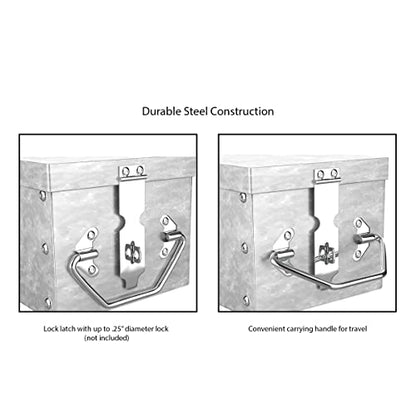 Stalwart Lock Box with Folding Handle - Durable Metal Storage Chest with Stackable Design to Secure Valuables, Cash, Jewelry, and Weapons (Silver)(Pack of 2) - size: 1 Count (Pack of 2)