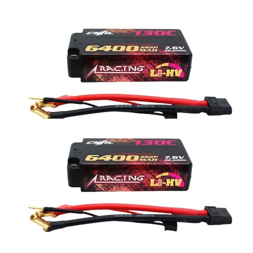 CNHL 6400mAh 2S Shorty Lipo Battery HV 7.6V 130C XT60 Hard Case (2 Packs) | Sustained voltage and chassis balance for 1/10 and 1/8 RC racing buggies, touring cars, crawlers, and long mains.
