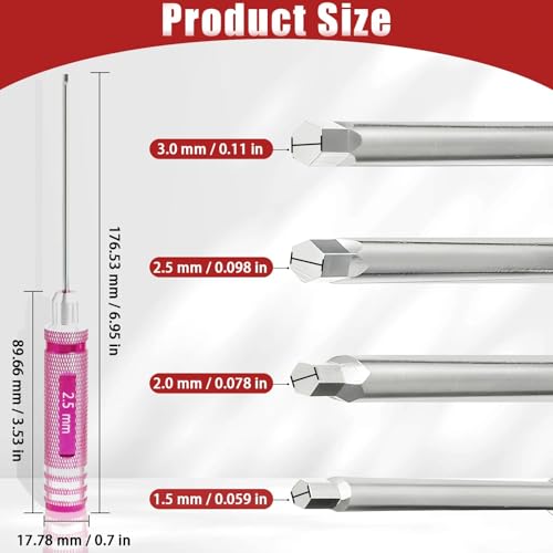 RC Hex Driver Set 1.5mm 2.0mm 2.5mm 3.0mm, Precision RC Screwdriver Tool Kit for SCX24 TRX4M TRX4 SCX10 Axial Traxxas ARRMA RC Crawler Cars - color: Pink