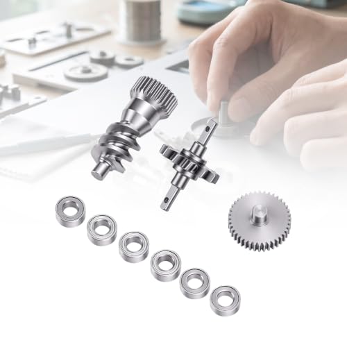 Drfeify 1/30 RC Gearbox Gears Bearings Set, Carbon Steel Set for SCX30 1/30 | 45 carbon steel, direct replacement original plastic gears, accuracy engineered, 9.5g total, includes all essential gears