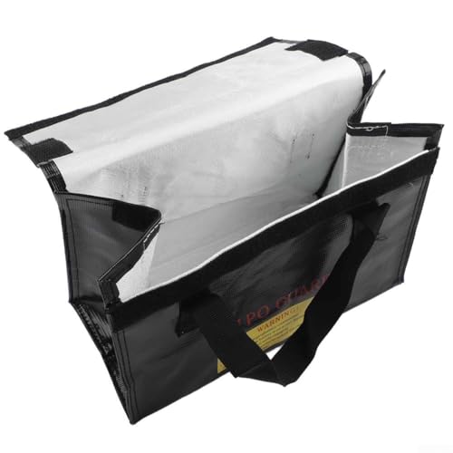 Fireproof for battery Charging Bag for LiPo Batteries Flame-Retardant Storage Pouch for FPV Drones, RC Cars, UAV,26x18x13cm Black Safety Bag(260 * 130 * 150MM)