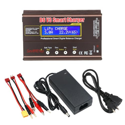IMAX B6 80W Lipo Battery Balance Charger 6A Discharger, RC Hobby Lipo NiMh Li-ion Ni-Cd Digital Lipro Balance Charger Discharger + AC Power 12V 5A Adapter for Rc Car RC Hobby (Brown) - color: Brown