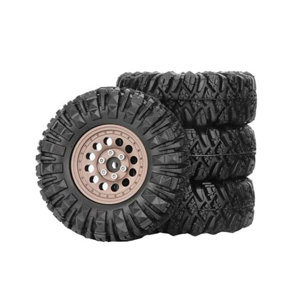 4PCS 1.3" Aluminum Alloy Beadlock Wheel Rims All-Terrain Tyre 70mm Rubber Tires Set with 5mm & 7mm Hex for 1/12 1/14 1/18 1/24 RC Rock Crawler Car Upgrade Parts (B-Brown) - color: B-brown