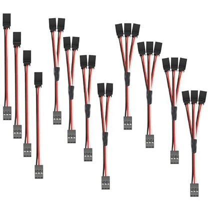 12 Pcs RC Servo Extension Cable & Y Connector, 3 Pin Male to Female Plug Splitters, Mixed Styles Compatible with JST JR Futaba for RC Car, Airplane, Helicopter - size: 12 Pack