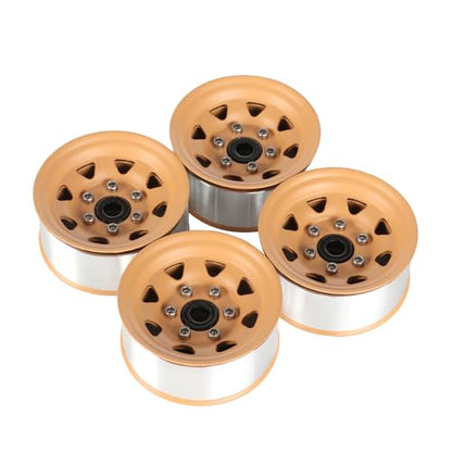 4PCS 1.55 inch Metal Beadlock Wheel Hub RC Car Aluminum Alloy Wheel Rim for 1/10 RC Crawler Car for Axial 90069 D90 TF2 Tamiya CC01 CC02 LC70 LC80 MST(Silver+Yellow) - color: Silver+yellow
