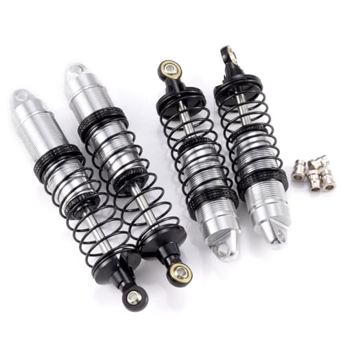4Pcs Aluminum Front & Rear Shock Set RC Dampers，Silver + Black | Upgrade Parts, For Losi 1/16 Mini-B, For Losi 1/18 Mini-T, RC Car Buggy - color: Silver + Black