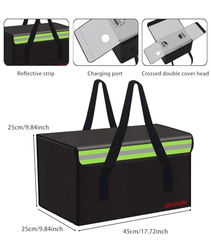 Lipo Battery Safe Bag Large Capatity Fireproof Bag for Ebike Lipo Battery Other Batteries Storage Charging Transport Home Office Travel Safe Storage Pouch - size: 450*250*250mm