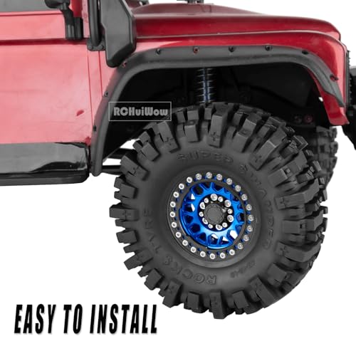 RC 1.9 Beadlock Wheels 1.9 Beadlock Tires for 1/10 SCX10 90046 AX103007 TRX4 TRX6 D90 VS4-10 MST CFX Gen8 7 RC Crawler,Alloy Aluminium rc Wheel Rim w/Rings & Rubber Tires,Navy Blue w/Black - color: Navy Blue(4pcs)
