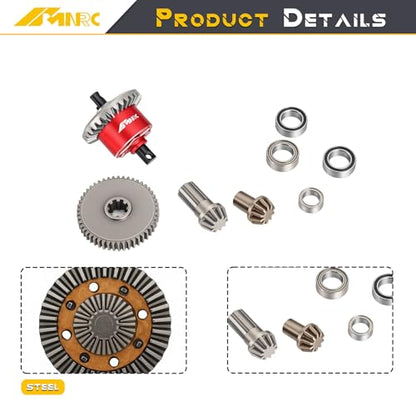 Steel Rear Differential Diff & Spur Input Gear Kit for HyperGO 1/14 H14BM 14209 14210 Series Upgrades Part Red