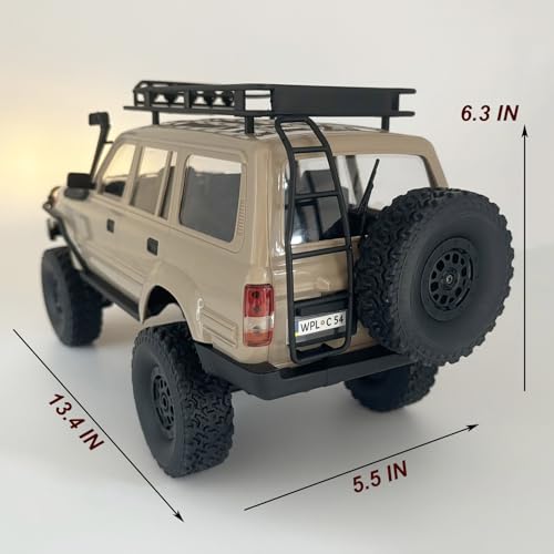 HLSFWDRIVE WPL C54-1 RC Rock Crawler 4x4 RC Truck Off Road RTR | 1/16 Scale RC Crawler All Terrain Proportional Control 260 Motor Upgraded Chassis Counter Rotating Gearbox Adult