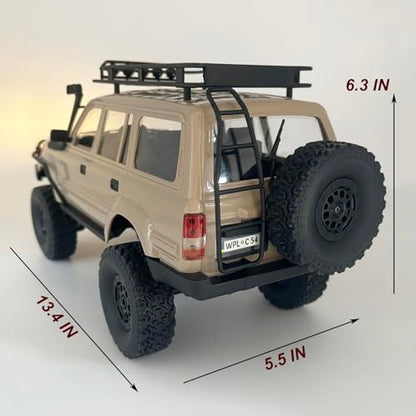 HLSFWDRIVE WPL C54-1 RC Rock Crawler 4x4 RC Truck Off Road RTR | 1/16 Scale RC Crawler All Terrain Proportional Control 260 Motor Upgraded Chassis Counter Rotating Gearbox Adult