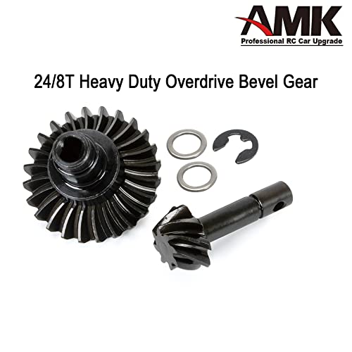 RC Car Bevel Gear, Stainless Steel Heavy Duty Bevel Gear Set 24T/27T/30T/33T for Axial AR44 RC Car SCX10 II Axle Portal Spare Parts (24T/8T Bevel Gear)