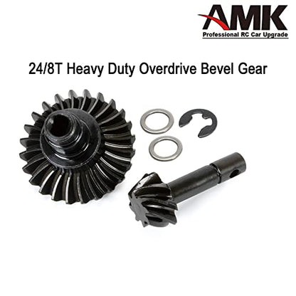 RC Car Bevel Gear, Stainless Steel Heavy Duty Bevel Gear Set 24T/27T/30T/33T for Axial AR44 RC Car SCX10 II Axle Portal Spare Parts (24T/8T Bevel Gear)