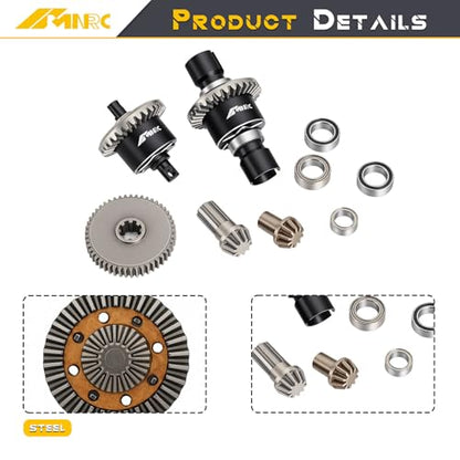 Alloy Front Rear Differential Diff & Spur Input Gear Kit for HyperGO 1/14 H14BM 14209 14210 Series Upgrades Part Black - color: Black