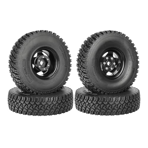 4PCS 1.55 Inch Beadlock Metal Wheel Rim and Rubber Tires Set for 1/10 RC Rock Crawler Car for Axial AX90069 D90 TF2 Tamiya CC01 LC70(90mm-5Spokes Black) - color: 90mm-5spokes Black
