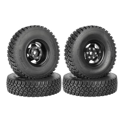 4PCS 1.55 Inch Beadlock Metal Wheel Rim and Rubber Tires Set for 1/10 RC Rock Crawler Car for Axial AX90069 D90 TF2 Tamiya CC01 LC70(90mm-5Spokes Black) - color: 90mm-5spokes Black