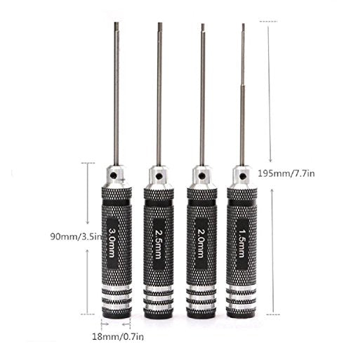 Share Goo H1.5mm 2.0mm 2.5mm 3.0mm Handle Allen Hex Screwdrivers Key Driver Tool Kit Compatible with RC Car Truck FPV Helicopter Drone(Black) - color: Black