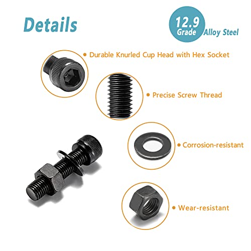 Kadrick 1250 Pcs M3 Screws and Nuts Assortment M3x4MM-35MM, Hex Socket Head Cap Metric M3 Machine Bolts Kit, 12.9 Grade Alloy Steel,Anti-Rust Up Graded,Black Zinc Plated,Free Allen Head Wrench - size: M3 1250Pcs