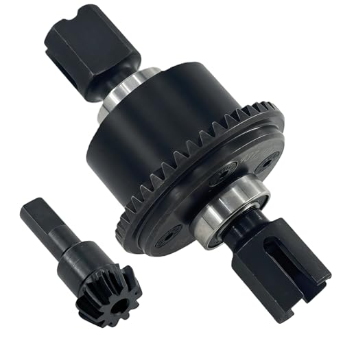 43T Steel Differential Ring Gear & 10T Pinion Gear Upgrade for 1/7–1/8 RC Cars, Hardened Steel Diff Assembly with Reinforced Output Shafts (Black)