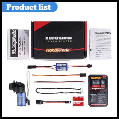 HobbyPark Brushless Motor and ESC Combo and Transmission Gearbox Assembly with Low Range Steel Gear & Programming Card for Traxxas 1/18 TRX4M Upgrades Parts